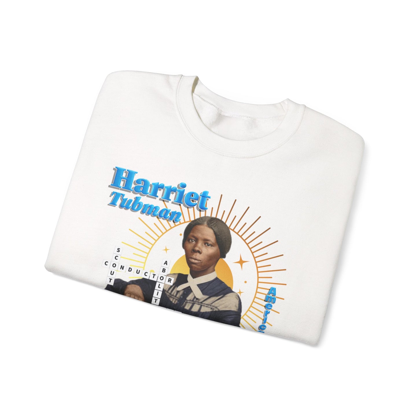 Harriet Tubman Crewneck Sweatshirt — Black History Tribute, muted colors with blue text
