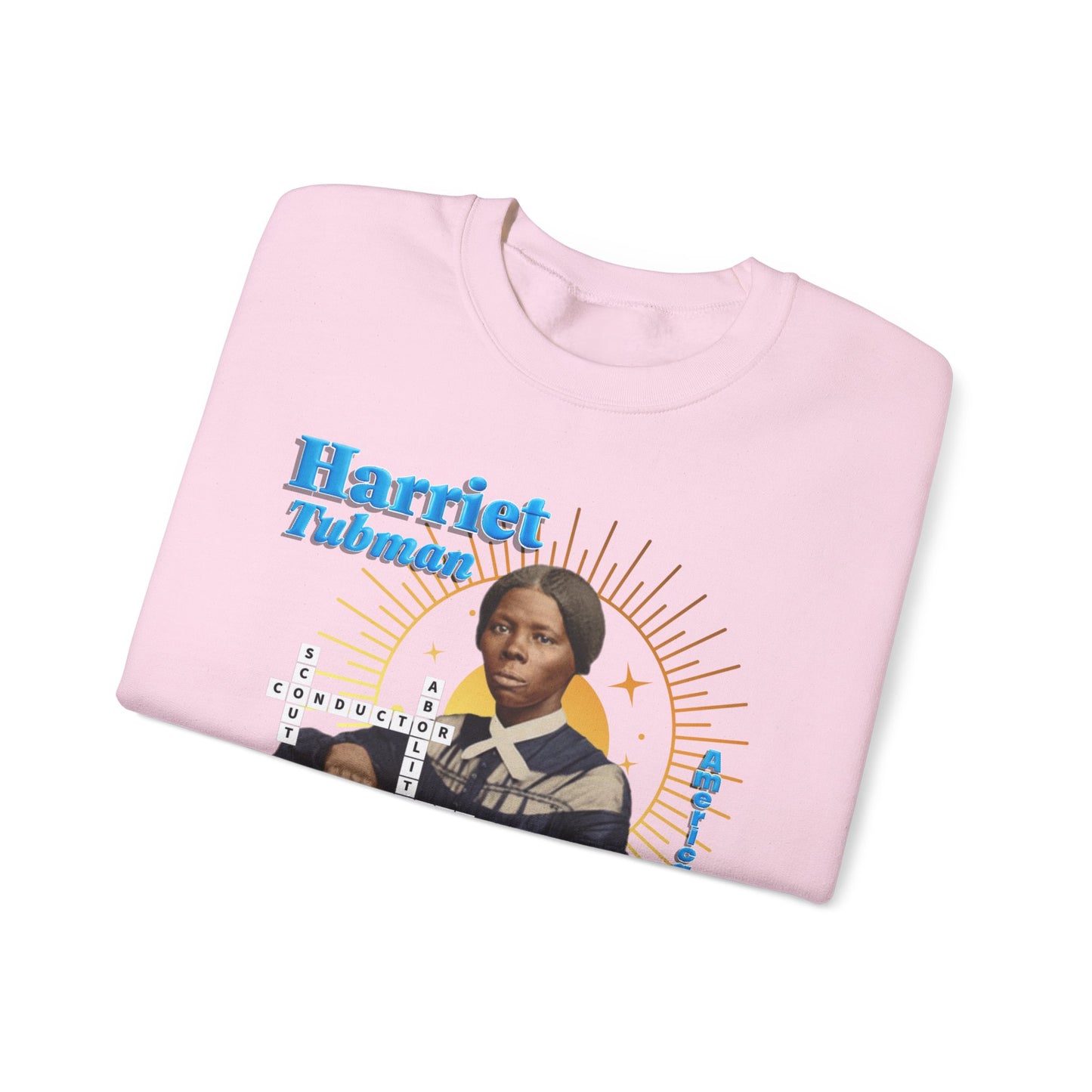 Harriet Tubman Crewneck Sweatshirt — Black History Tribute, muted colors with blue text